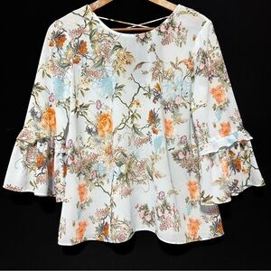 BOHO MELANIE LYNE | Floral Bell Sleeve Blouse w/ Crossover Back | Size 4 Boho